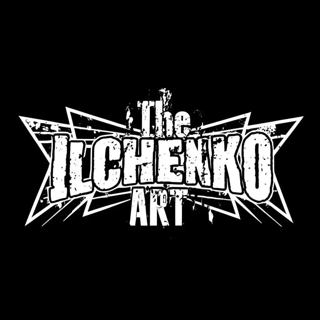 logo, torn grunge text, black and white, rock musician, design classic dirt text, with the text "the ilchenko art", typography