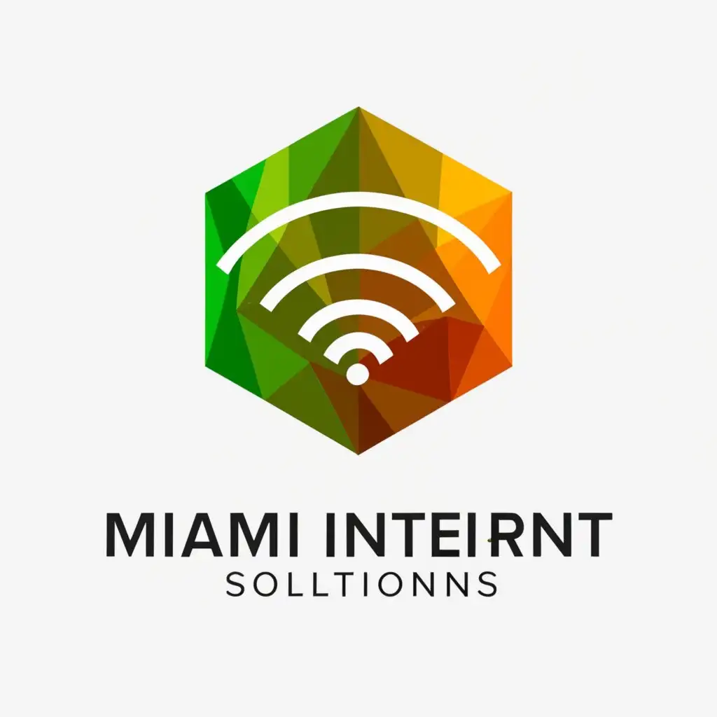 a logo design,with the text "Miami Internet Solutions", main symbol:Hexagon, Portal, Wifi, orange, green,complex,be used in Internet industry,clear background
