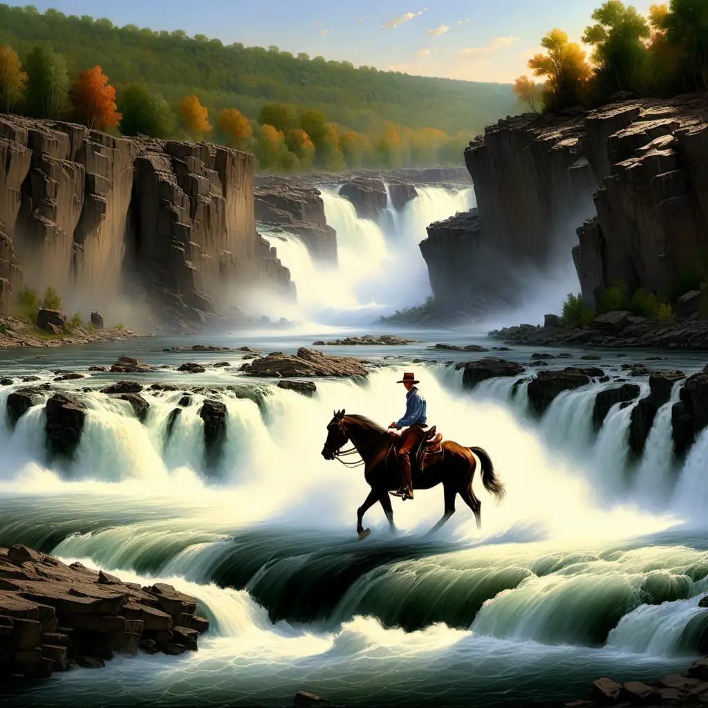Serenity on Horseback Mesmerizing Great Falls Art Painting