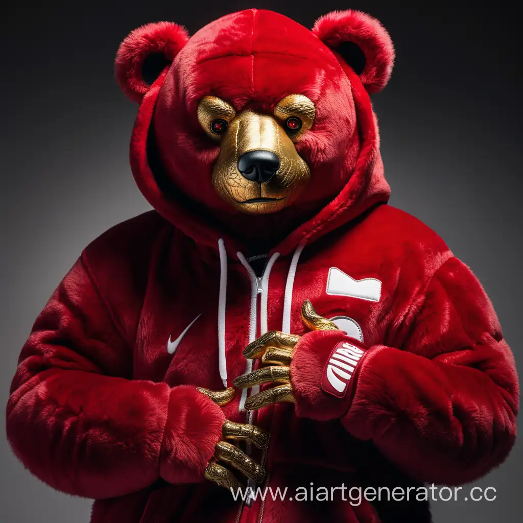 Scary, terrifying, ultra realistic, extremely detailed, 7 foot tall red teddy bear, detailed red bear fur, bright all white eyes, wearing an expensive high Nike black hoodie with gold stitching, face palm
.
.
Giving off expression as if he was saying "WHAT THE FUCK!"