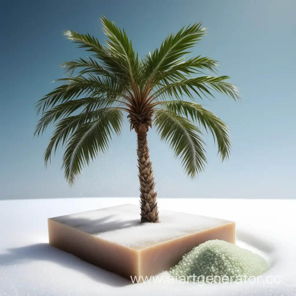 Tropical-Palm-Tree-and-Raw-Snowy-Soap-Granules-Realistic-Nature-Scene