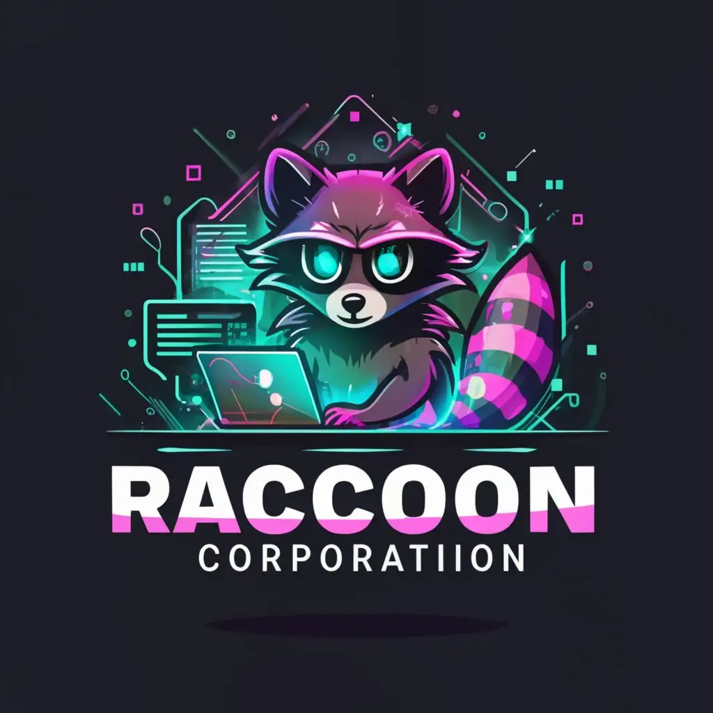 a logo design,with the text "racoon corporation", main symbol:hacker raccoon using a hood,complex,be used in Technology industry,clear background