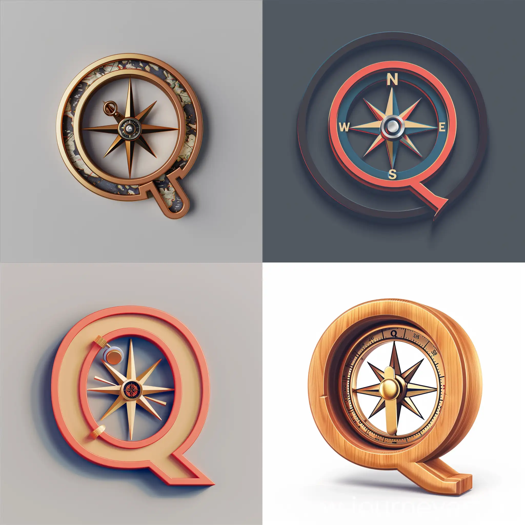 Letter Q with a compass inside icon