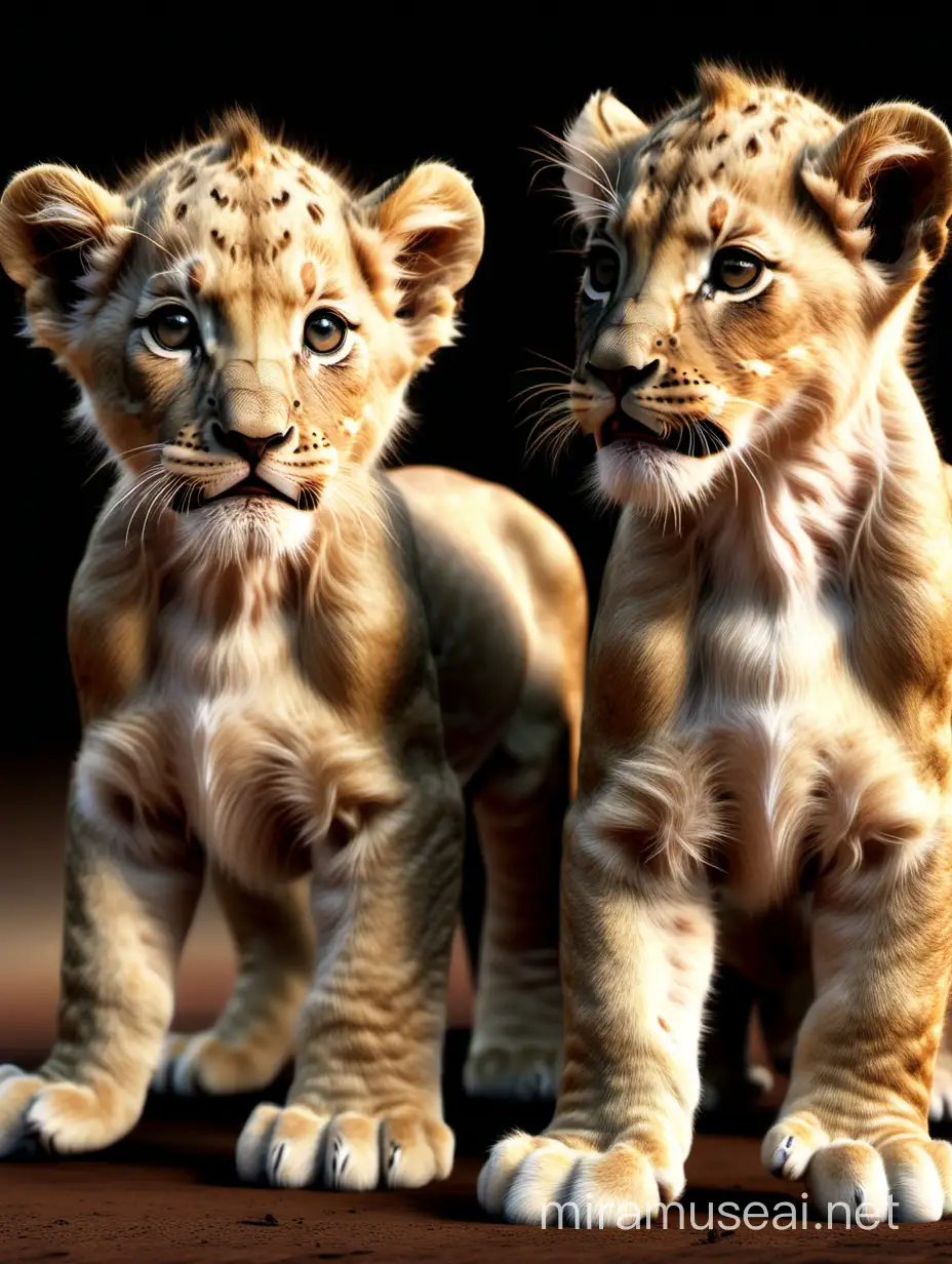 photorealistic baby lions