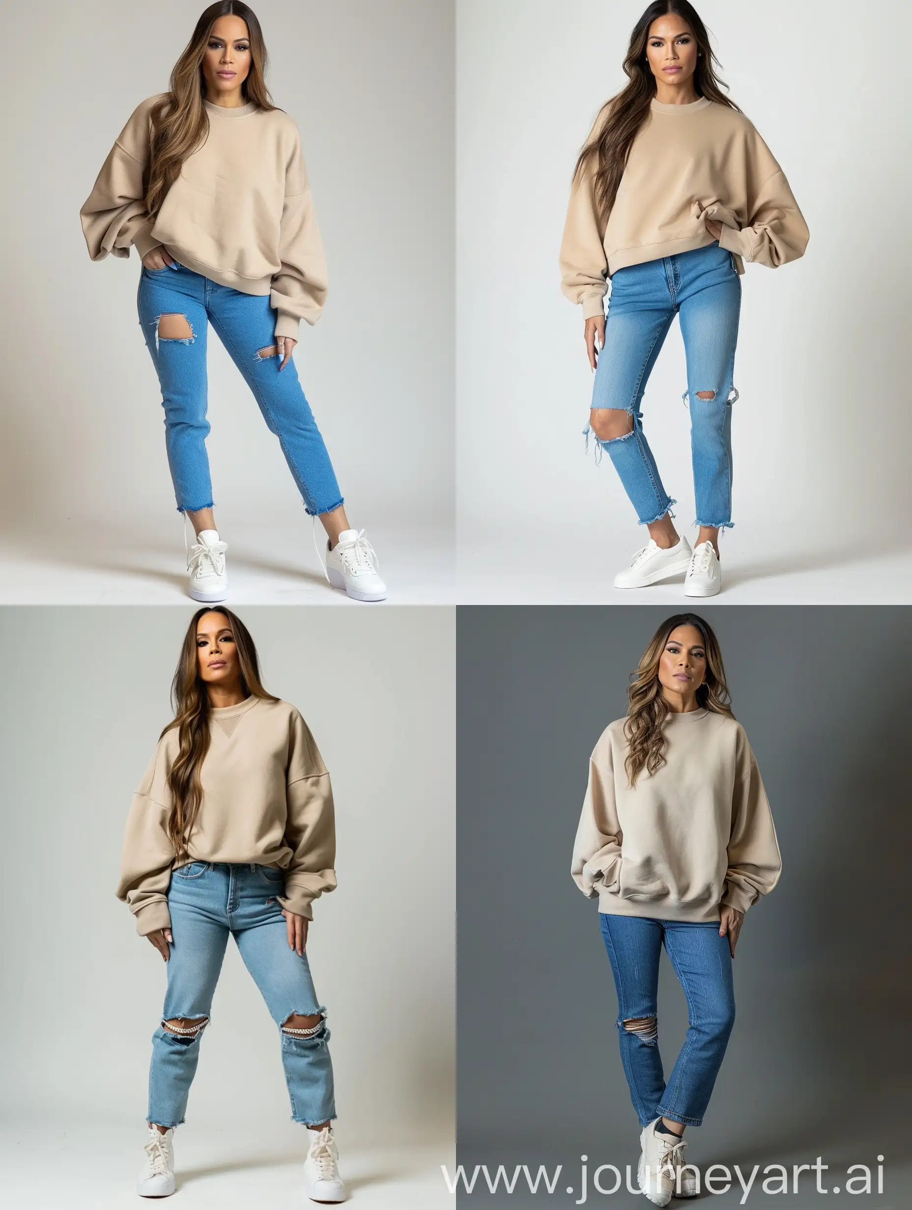 Jennifer-Lopez-Stylishly-Flaunts-Beige-Sweatshirt-and-Blue-Jeans-Ensemble