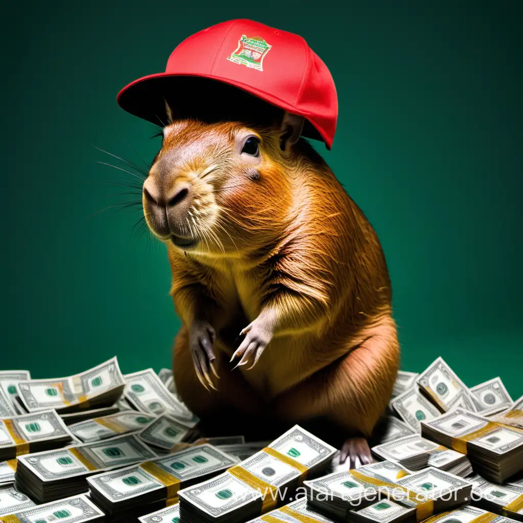 Capybara-Wearing-Lucky-777-Cap-Engages-in-Sports-Betting-with-Money-in-Paws