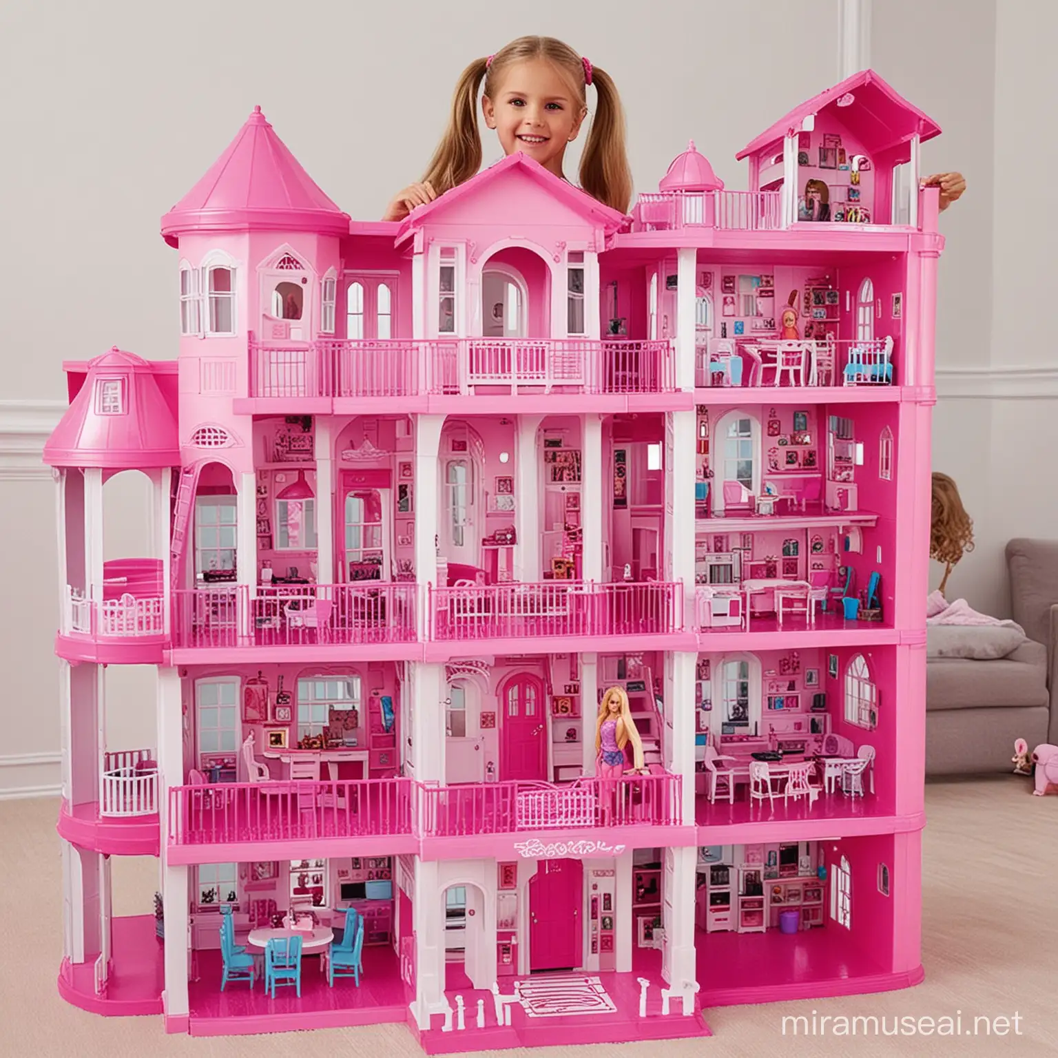 huge multi-story Barbie dream house mansion, pink