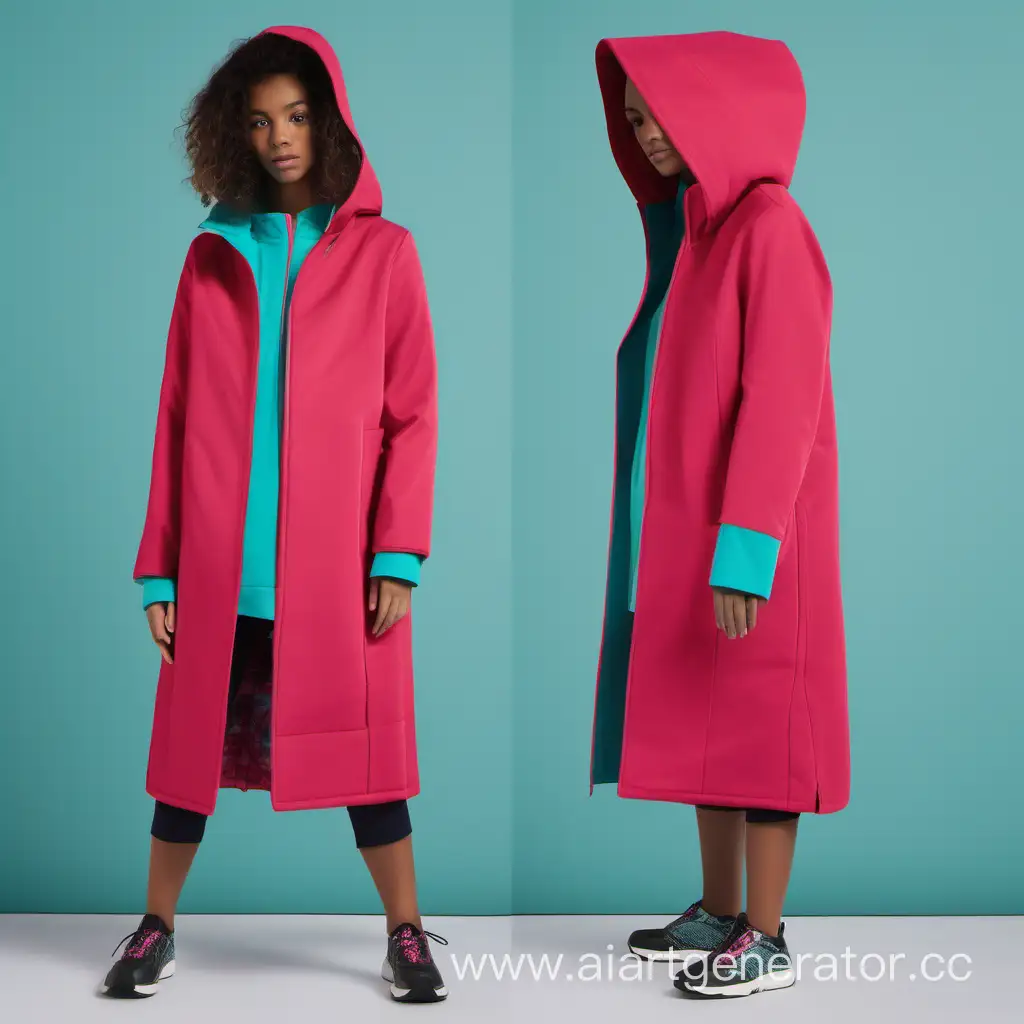 Stylish-RedPink-Hooded-Coat-with-Turquoise-Lining-and-Overlapping-Fabric