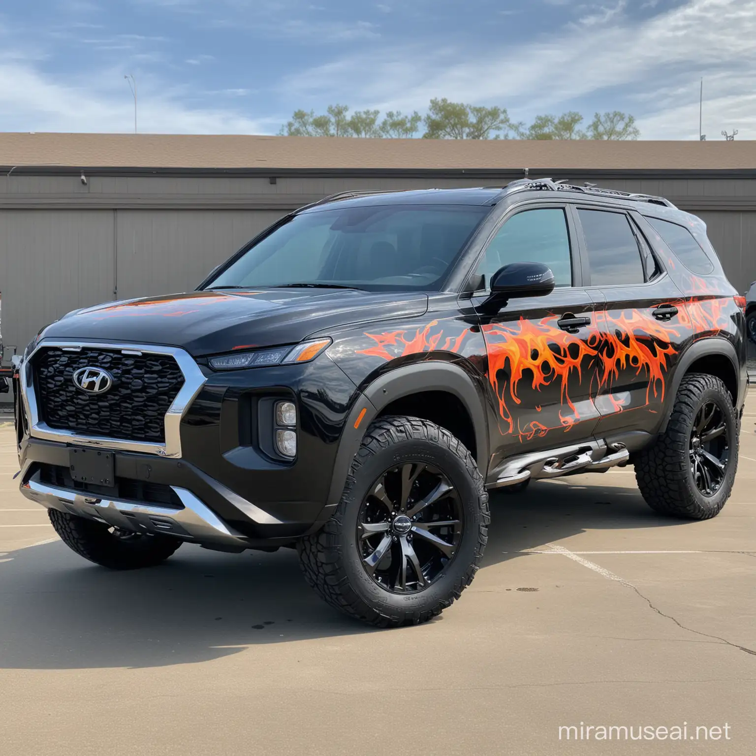 Custom Black 2023 Hyundai Palisade Calligraphy Monster Truck with Flames or Shark Teeth Wrap