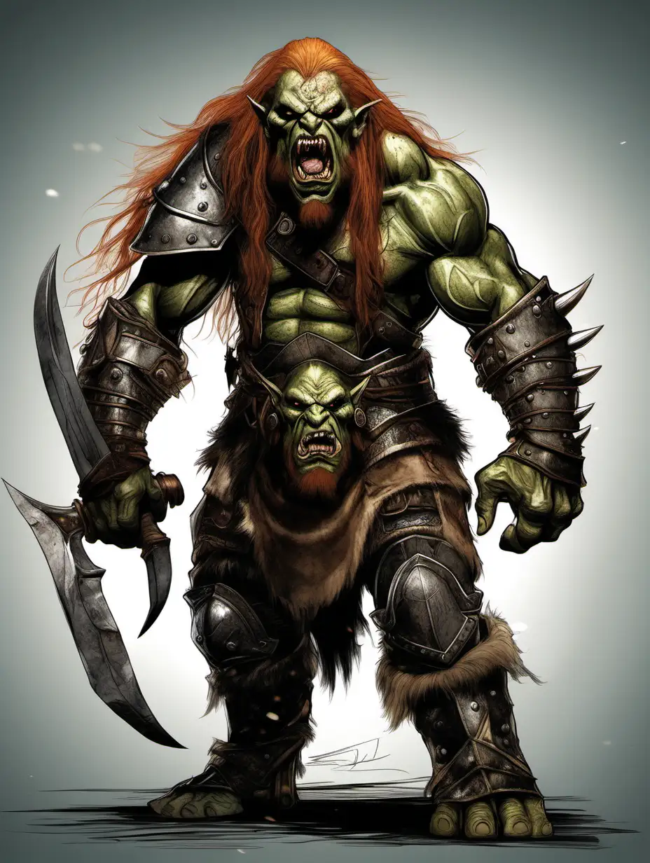 Ferocious GingerHaired Orc in Epic TolkienStyle Battle