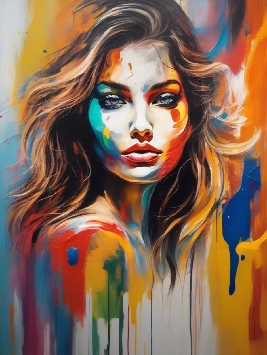Colorful Abstract Portrait Modern Art of a Beautiful Lady