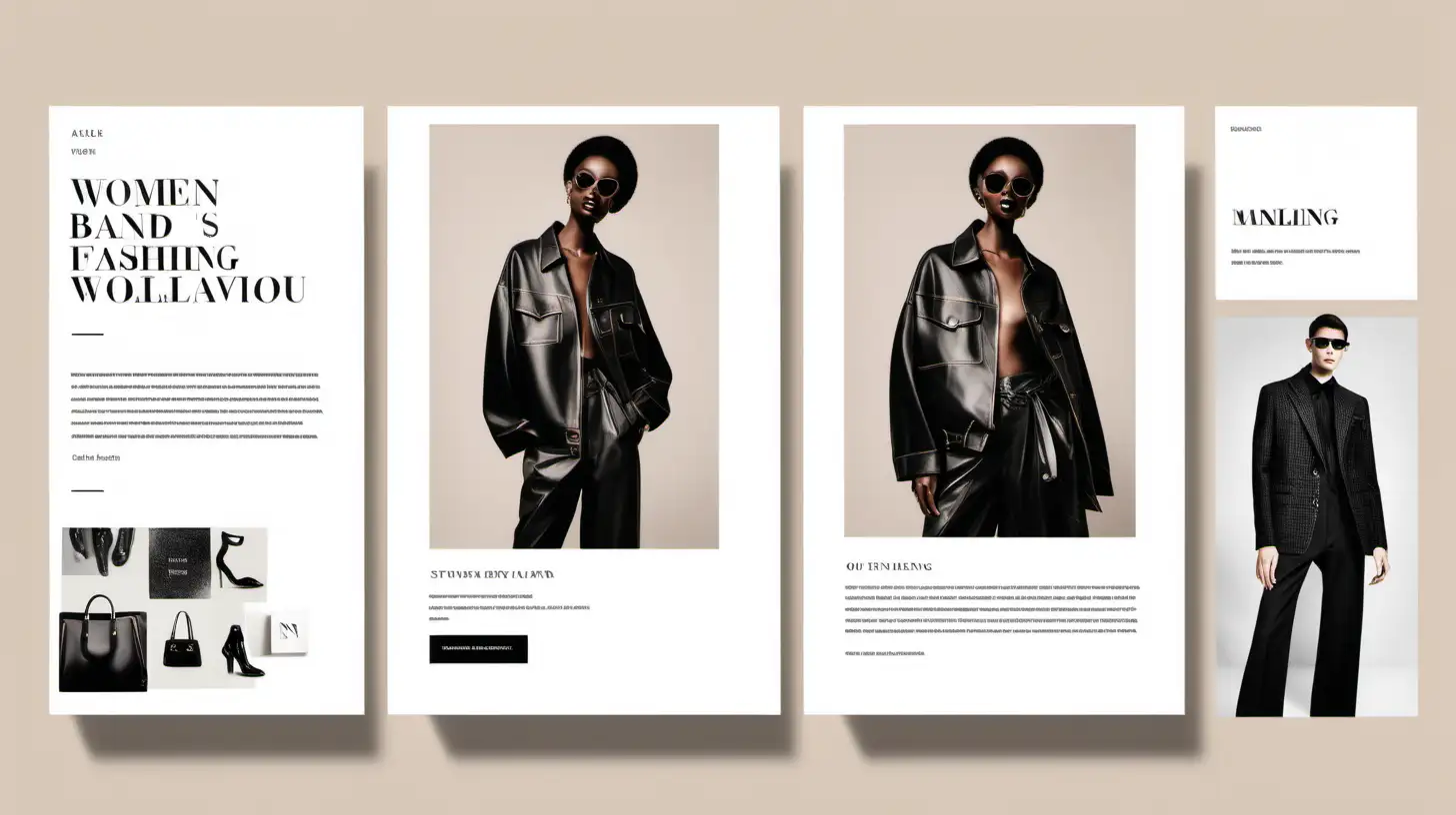 create a lay-out for a fashion mailing with stylish fonts. the content is women's and men's high-end fashion brands nicely displayed with a clear overview