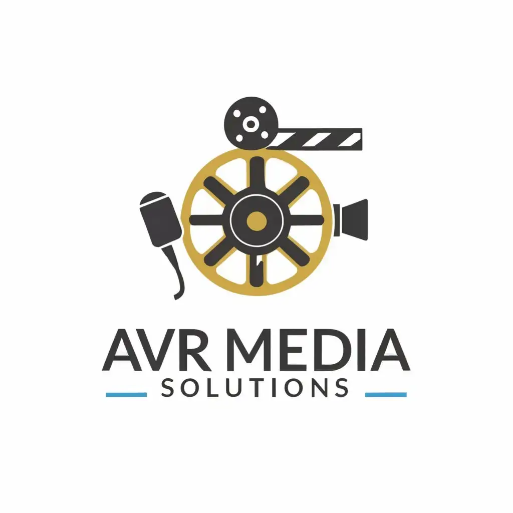 a logo design,with the text "AVR Media Solutions ", main symbol:Media film reel and Microphone,Moderate,clear background