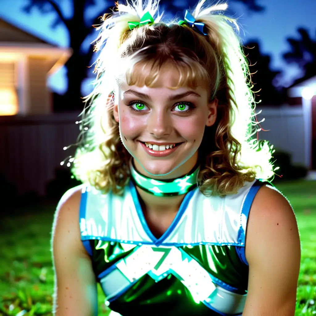 Cheerleader with Glowing Green Eyes 1980s Movie Still