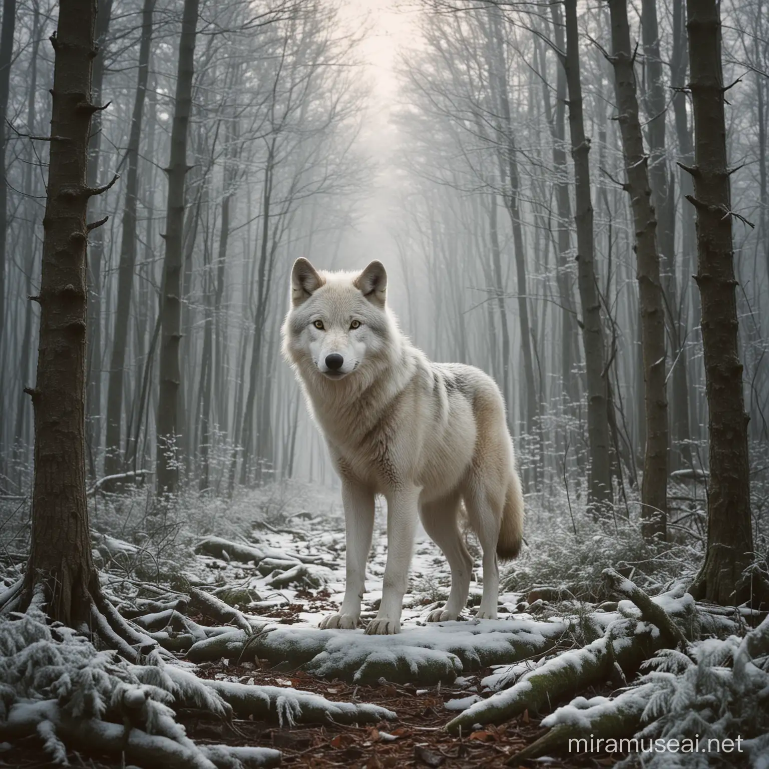 Majestic Wolf Roaming Through Enchanted Forest