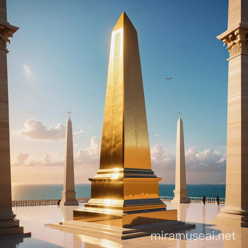 Majestic Golden Obelisk Rising Against Azure Sky
