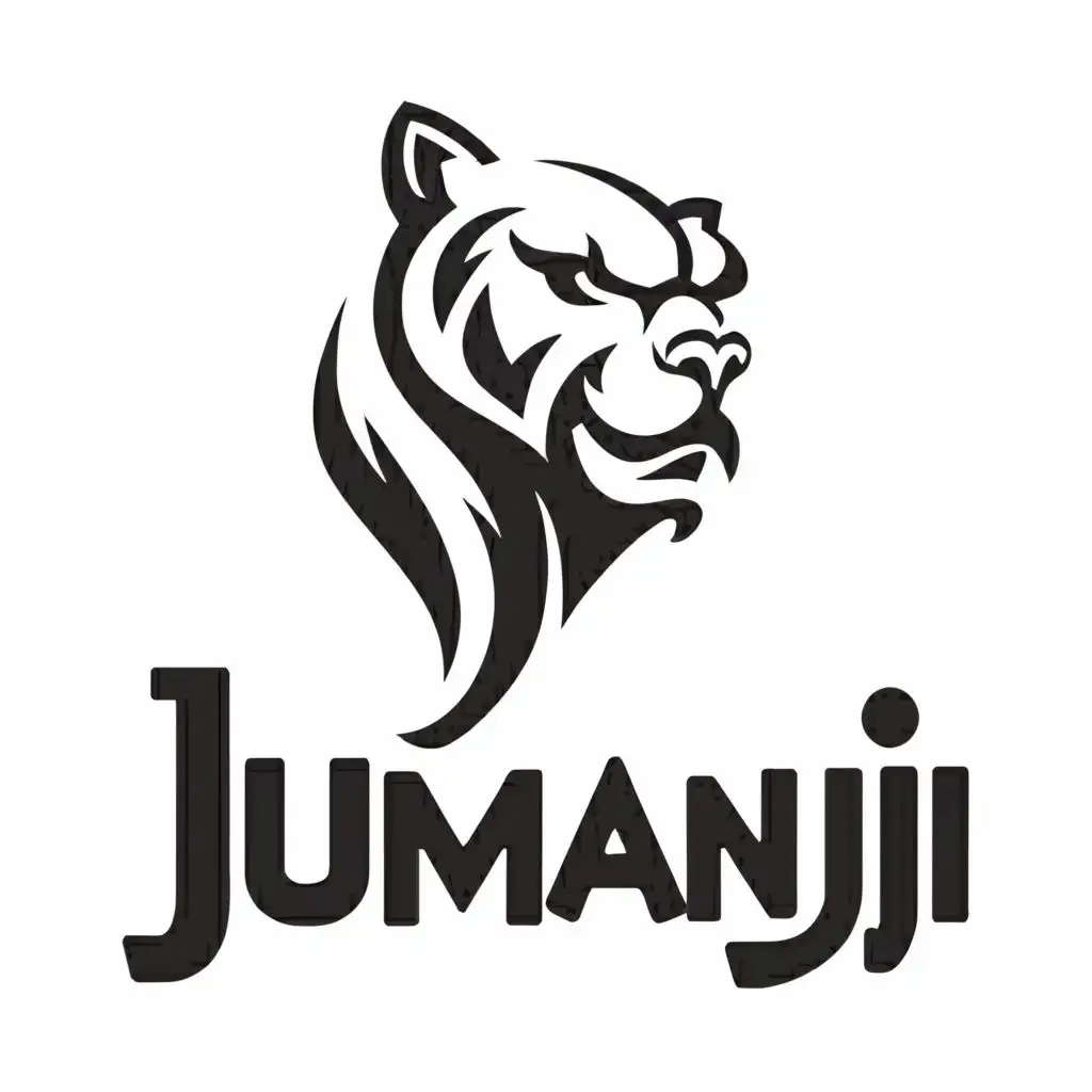 logo, A character who shows the half of the heart in black and white, with the text "Jumanji", typography, be used in Entertainment industry