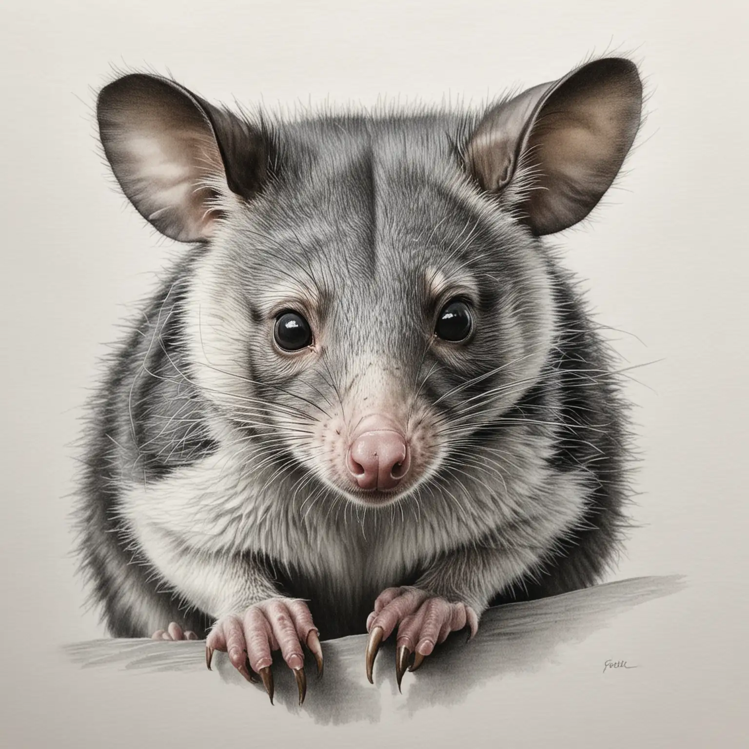 Realistic Pencil Drawing of an Australian Possum in Natural Habitat