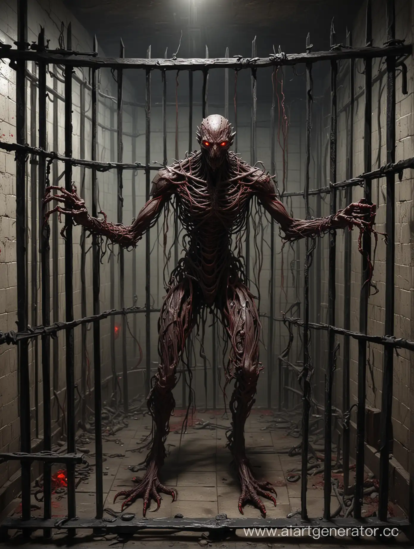 Dark-Humanoid-Creature-with-Crimson-Eyes-Trapped-in-a-RoomCage