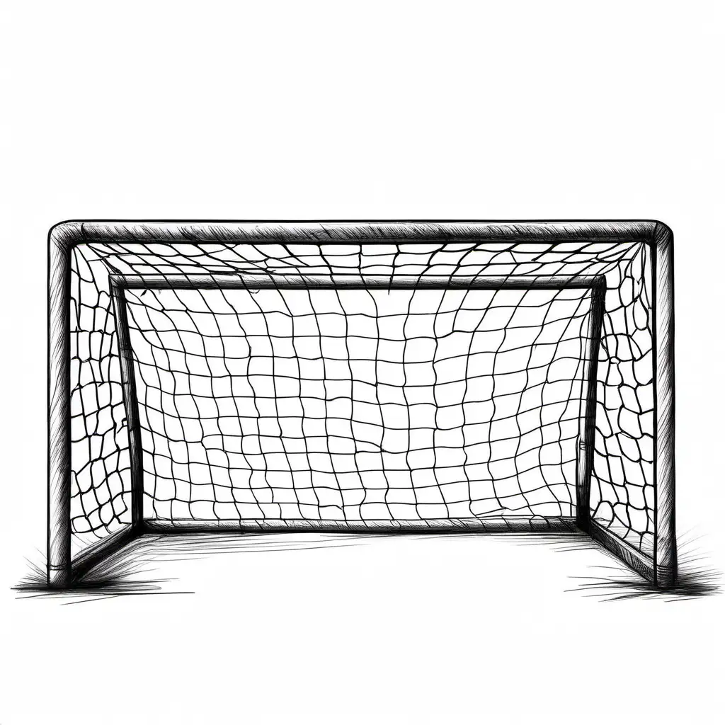 Create a hand sketch of a goal.
All the drawing should fit in the image.
No colors. White background. No shades. Background : FFFFFF