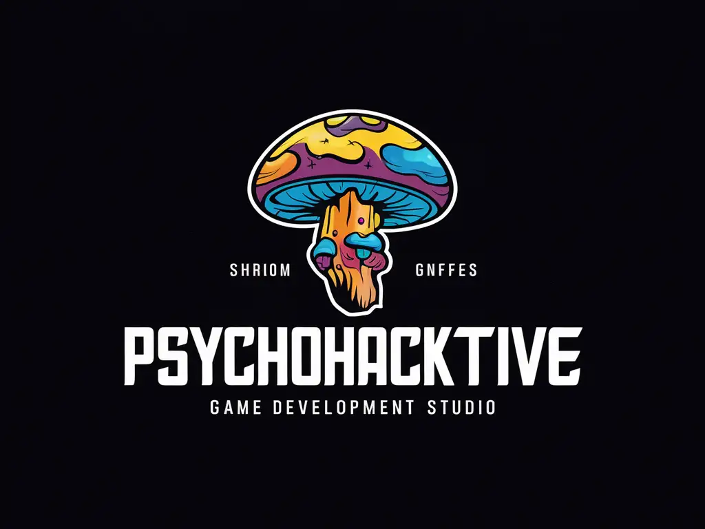 STYLIZED GAME DEV STUDIO LOGO "PSYCHOHACKTIVE" SHROOM BRAIN-STEM 