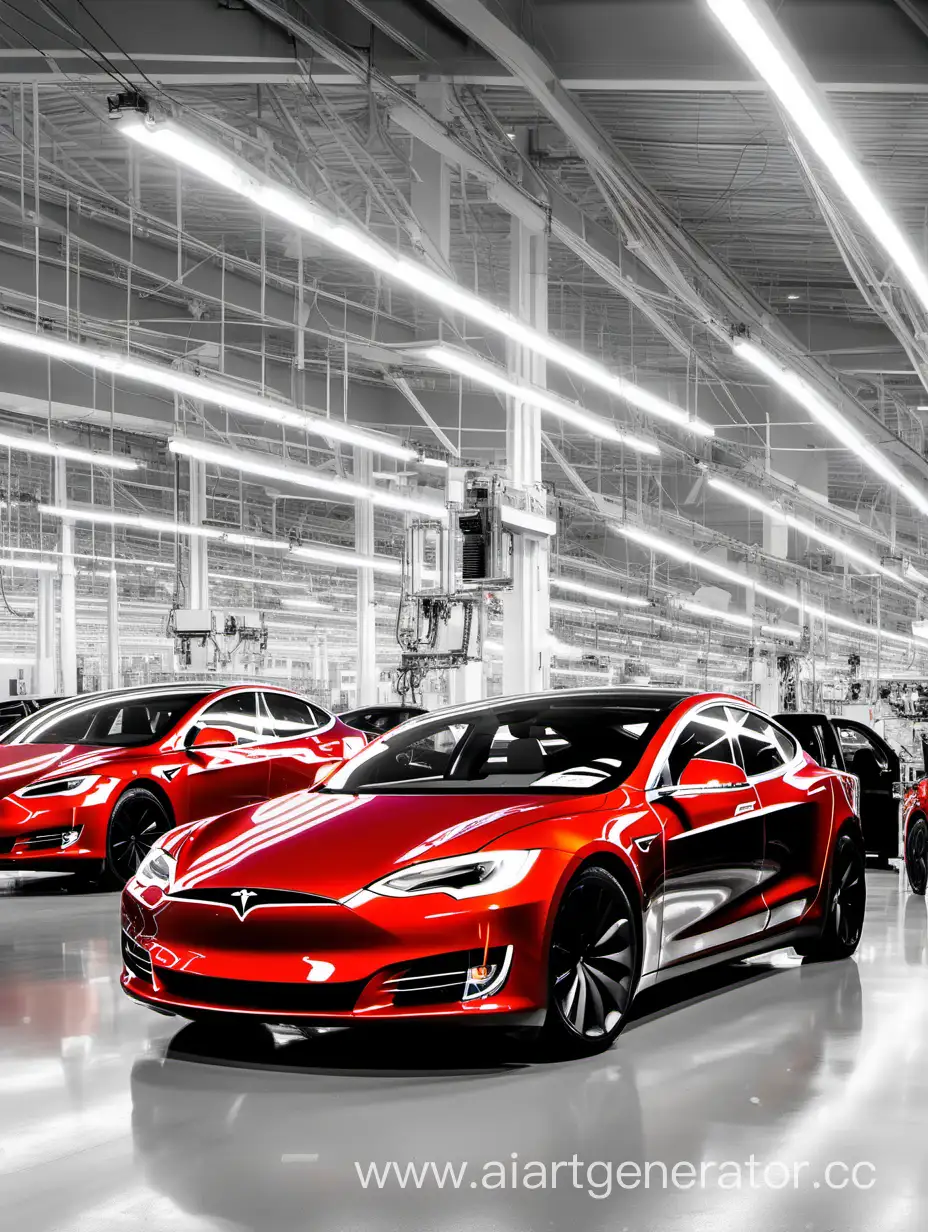 Lightning Maquin red, standing at the Tesla factory