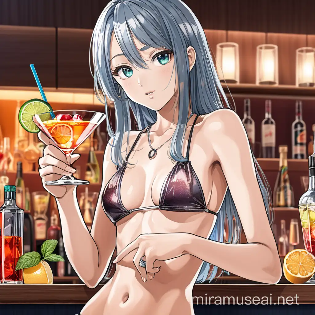 Anime Style Young Girl with Cocktail Glass