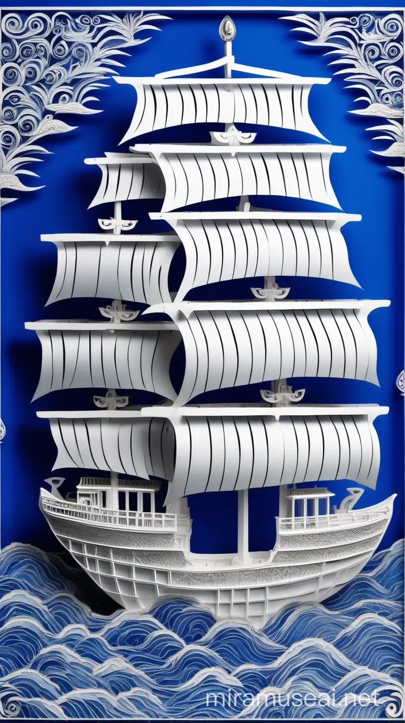 Ancient Wealth Ship on Lapis Lazuli Blue Background