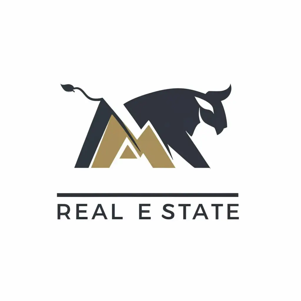 logo, Bull, with the text "M Real Estate", typography, be used in Real Estate industry