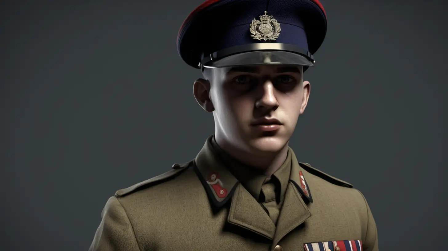 Generate a 8K hyperrealistic image depicting a 25 year old male british soldier getting promoted to corporal in 1900