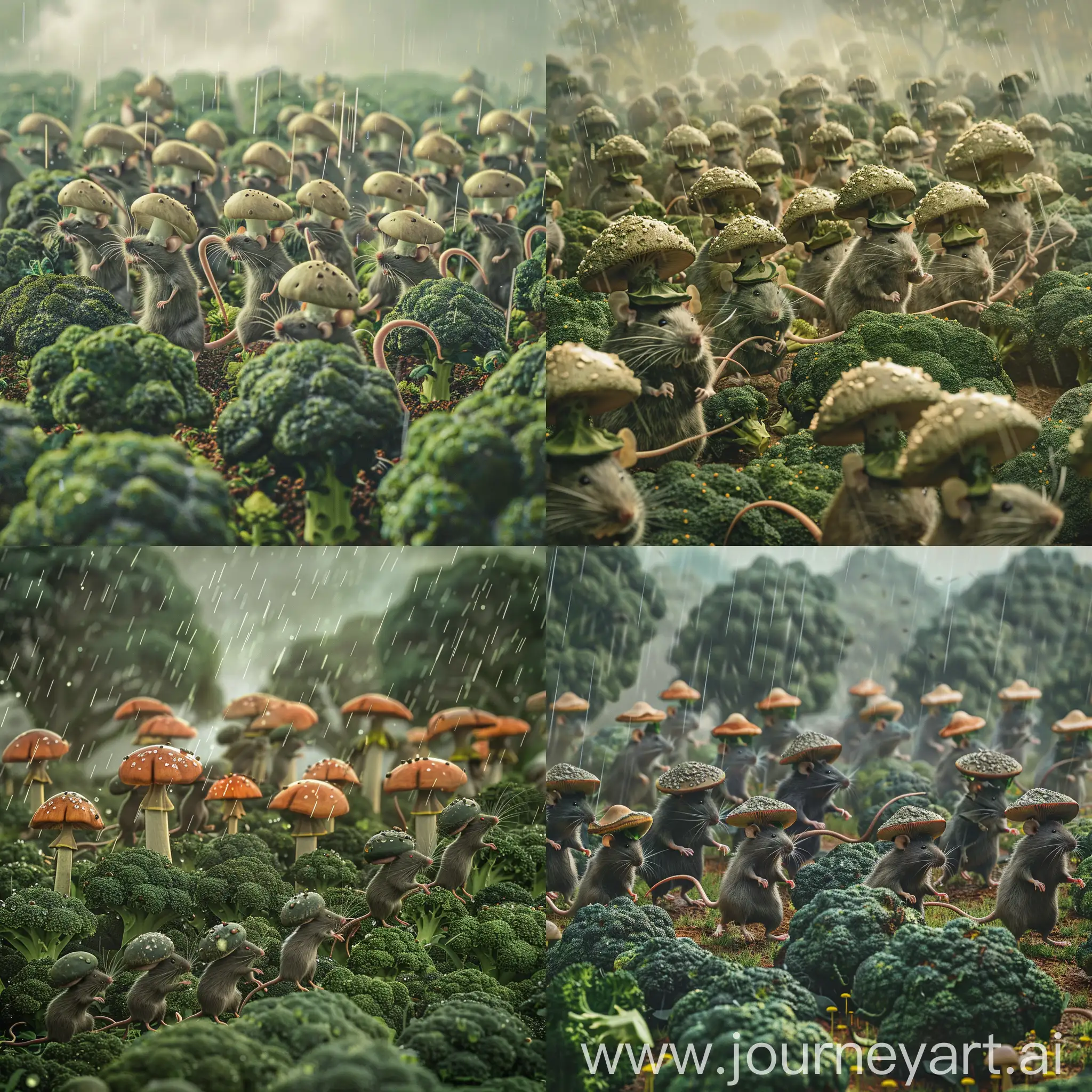 MushroomHelmeted-Rat-Army-Marching-Through-Broccoli-Field-Under-Chamomile-Rain