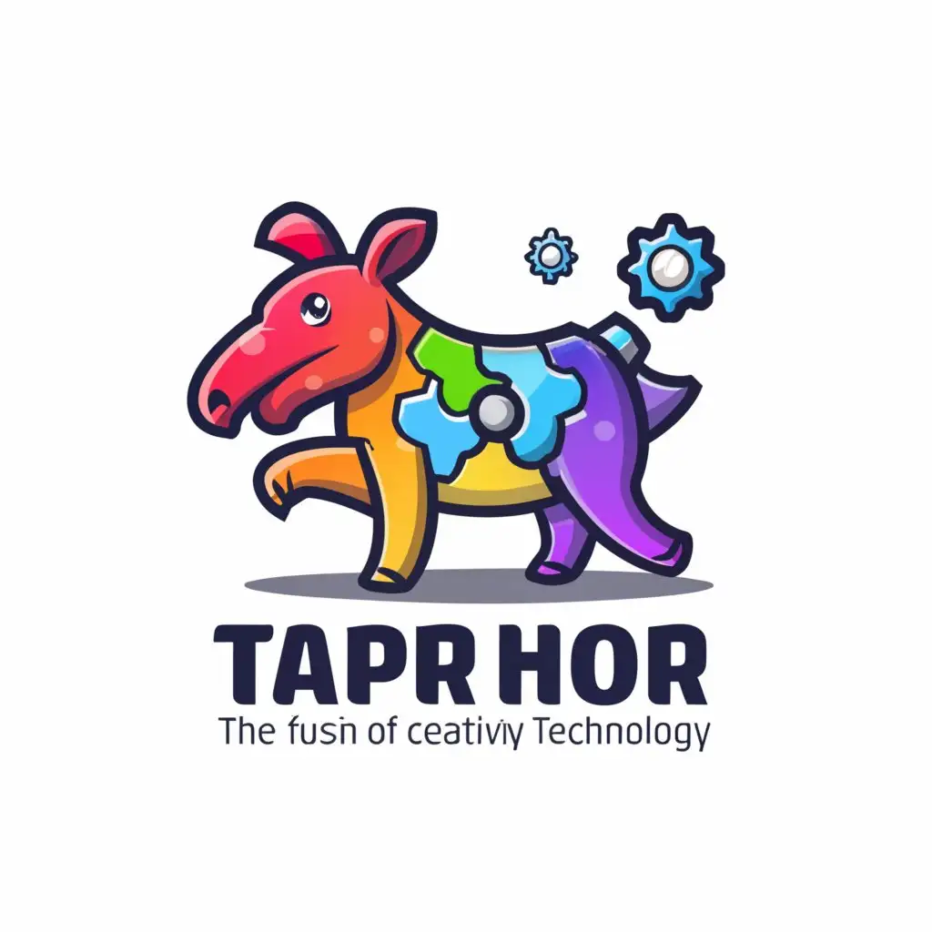 a logo design,with the text "durf.works", main symbol:tapir mascot, gears or interlocking puzzle pieces, colorful,Moderate,be used in Technology industry,clear background