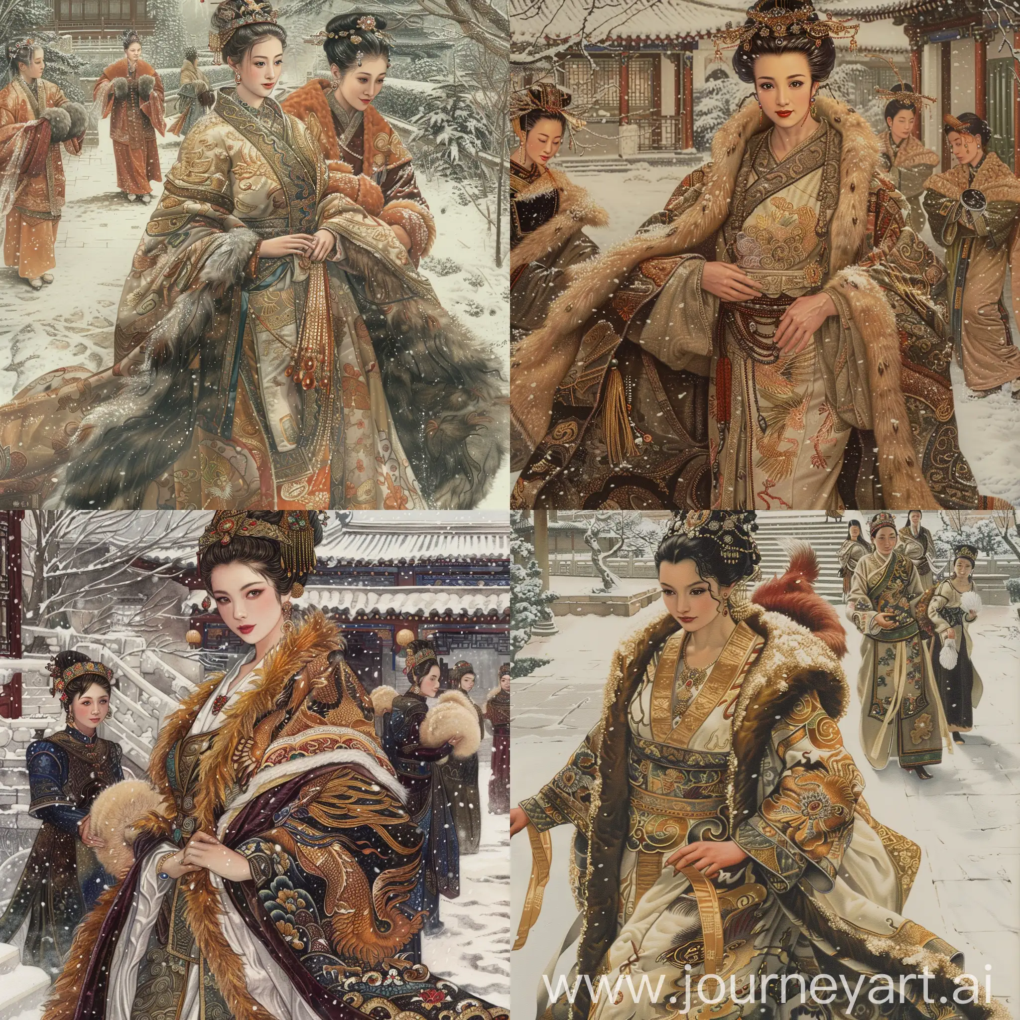 Imperial-Winter-Stroll-Wu-Zetian-and-Handmaid-Amidst-Snowy-Grandeur