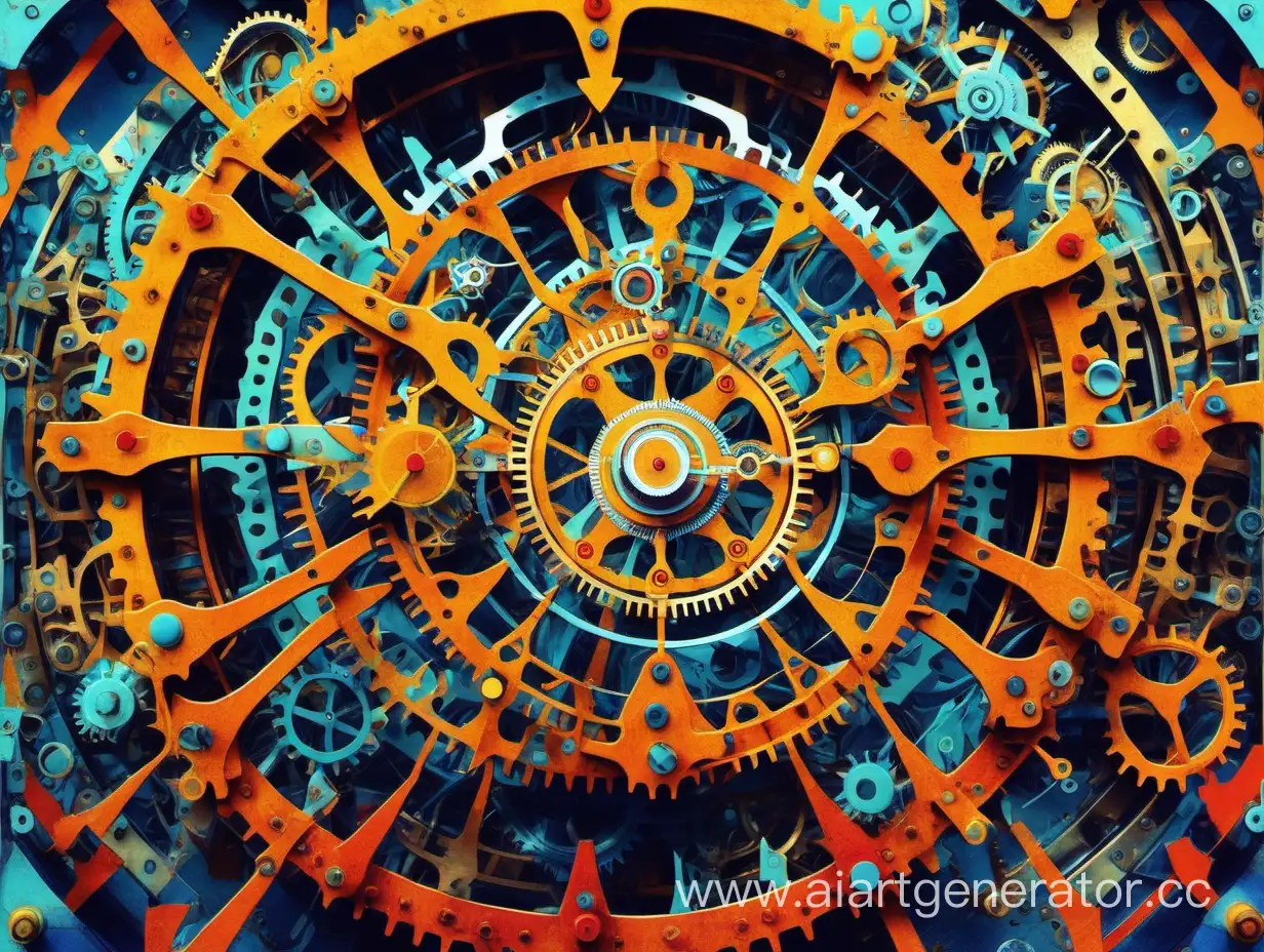 абстрактное изображение механизма часов яркими красками 