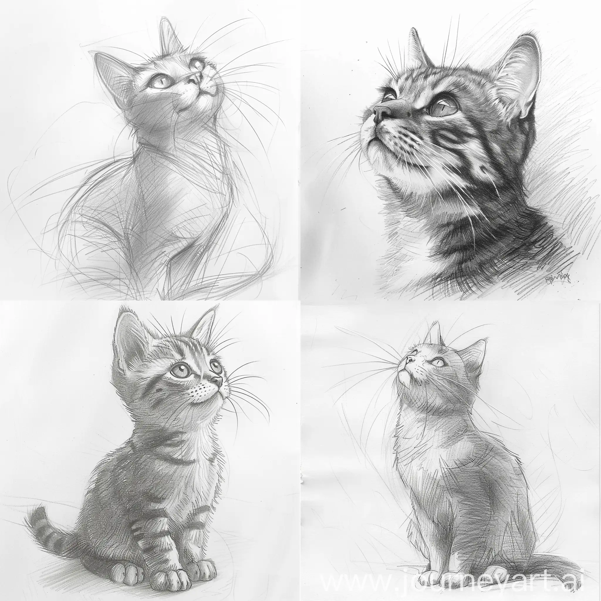 art class, step by step process, drawing cat, pencil sketch,