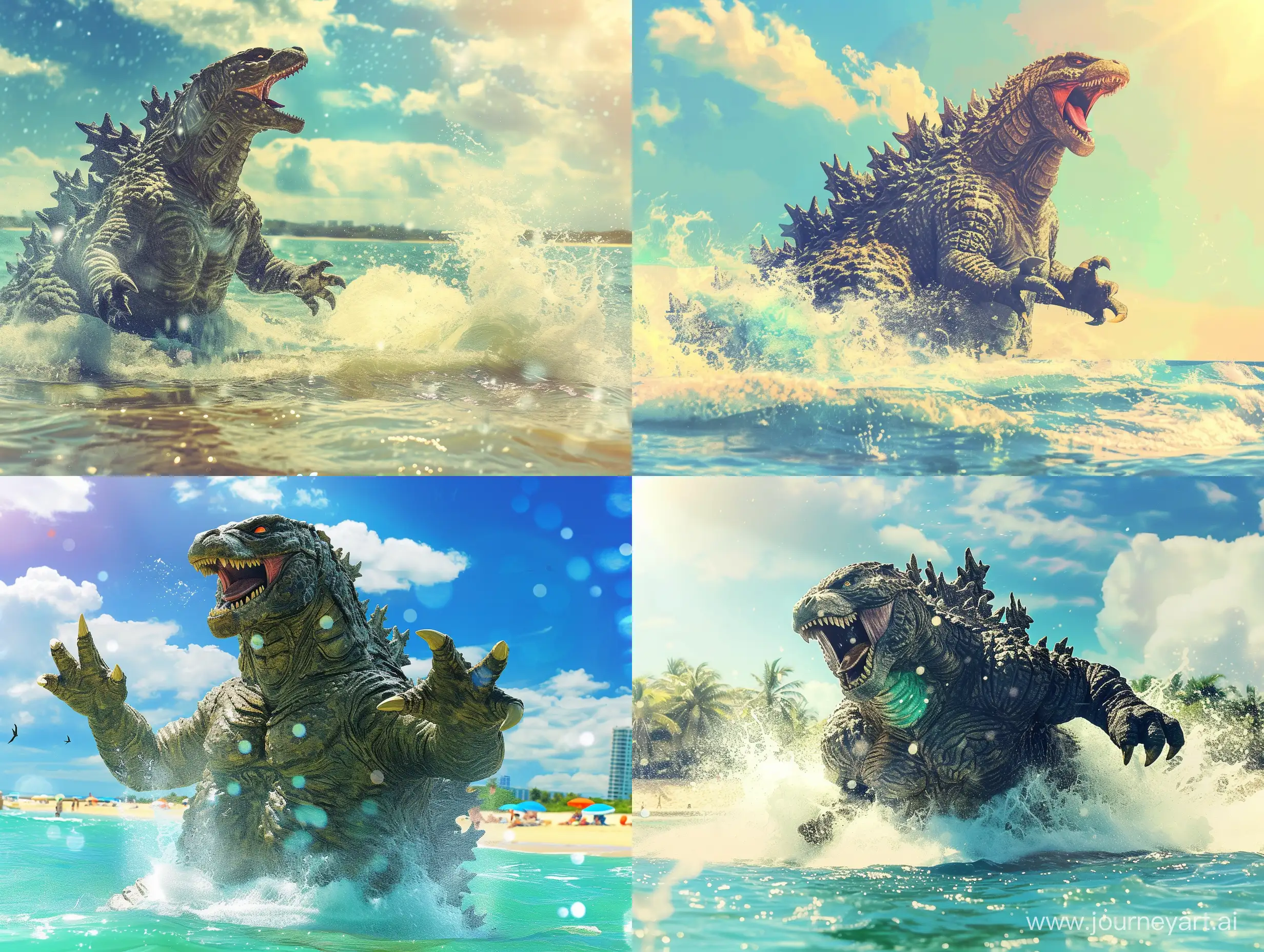 Majestic-Godzilla-Emerges-from-Ocean-on-Sunny-Beach-Day