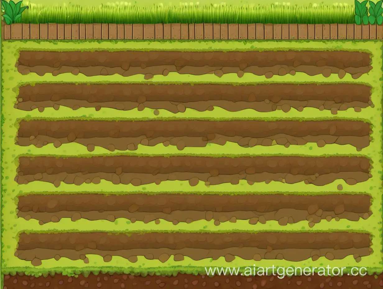 картинка из игры фермы, с землей и травой, грядками куда нужно садить растения на клеточки определнные