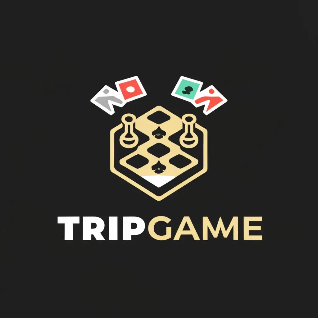 a logo design,with the text "TripGame", main symbol:chessboard, gaming handle and cards,Minimalistic,be used in Entertainment industry,clear background