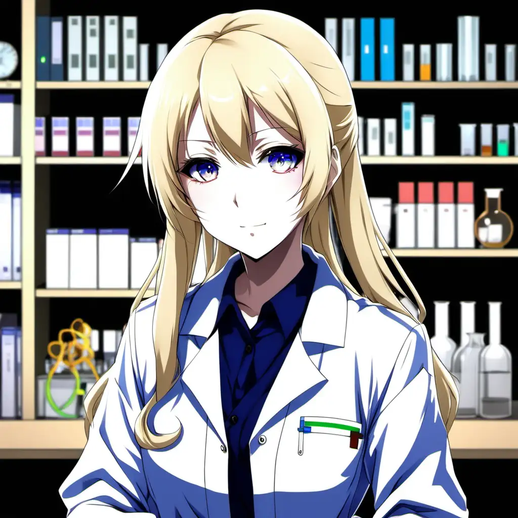 anime girl, researcher, lab, blonde hair