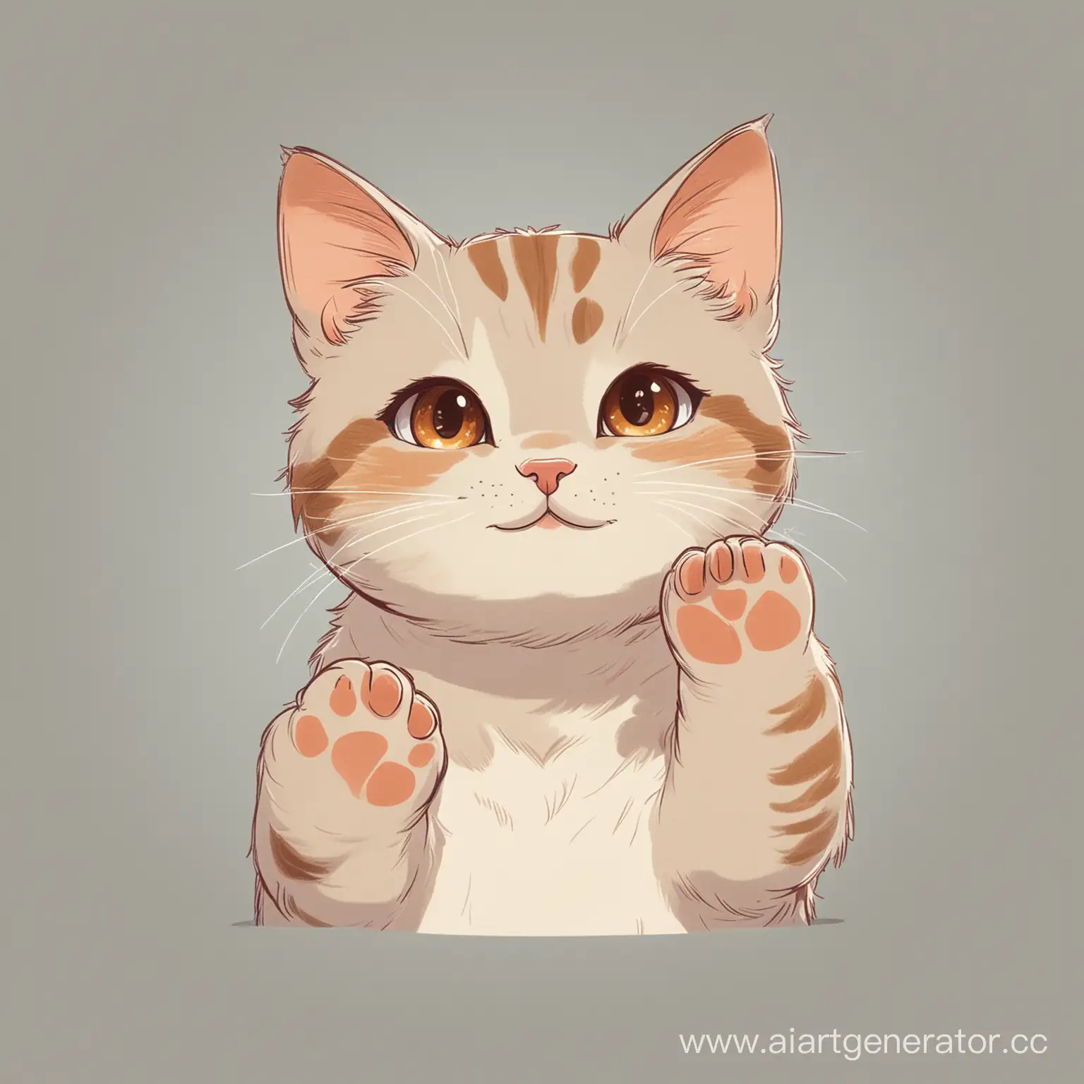 Cheerful-WaistUp-Cat-with-Paw-Raised