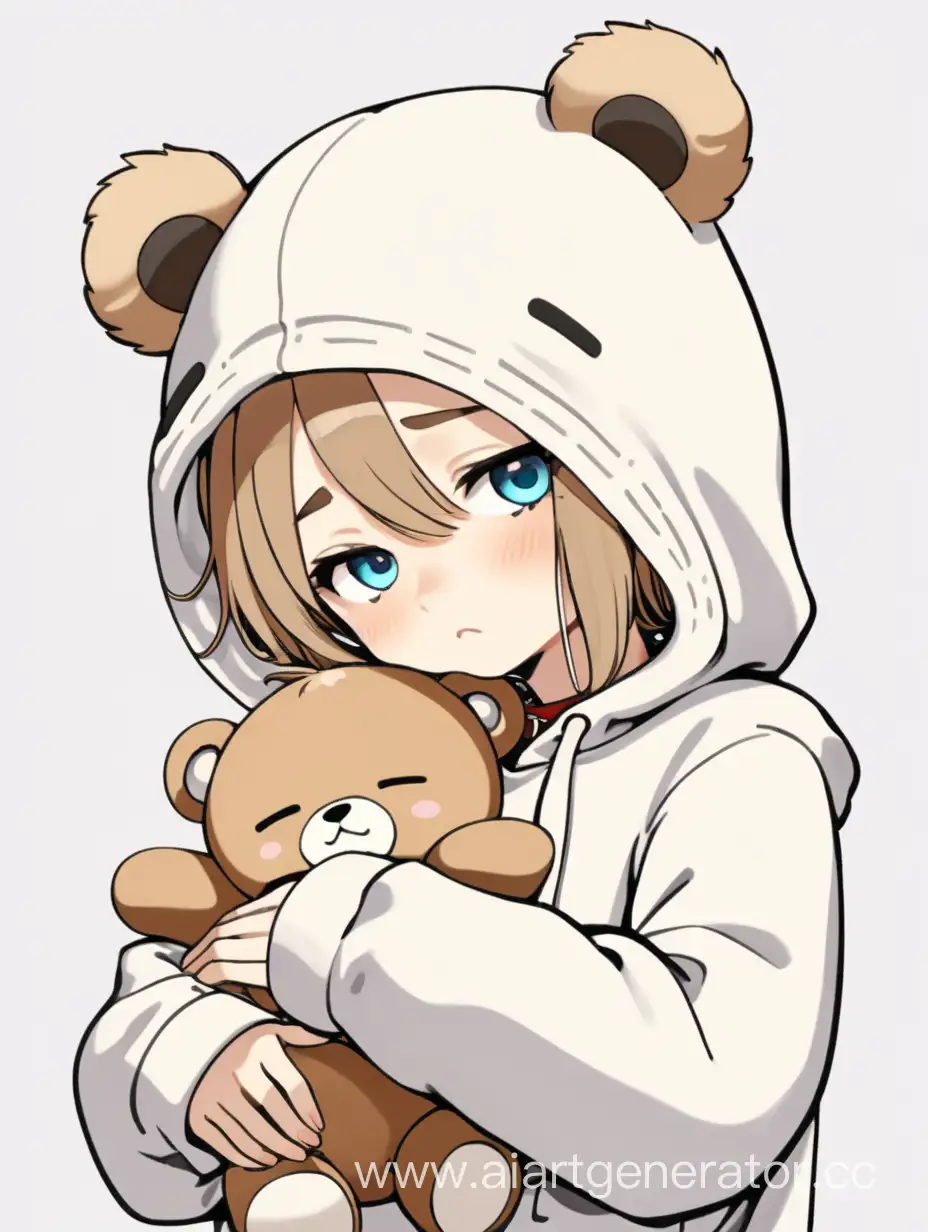 Cute-Sleepy-Loli-Hugging-Plush-Bear-in-Hoodie