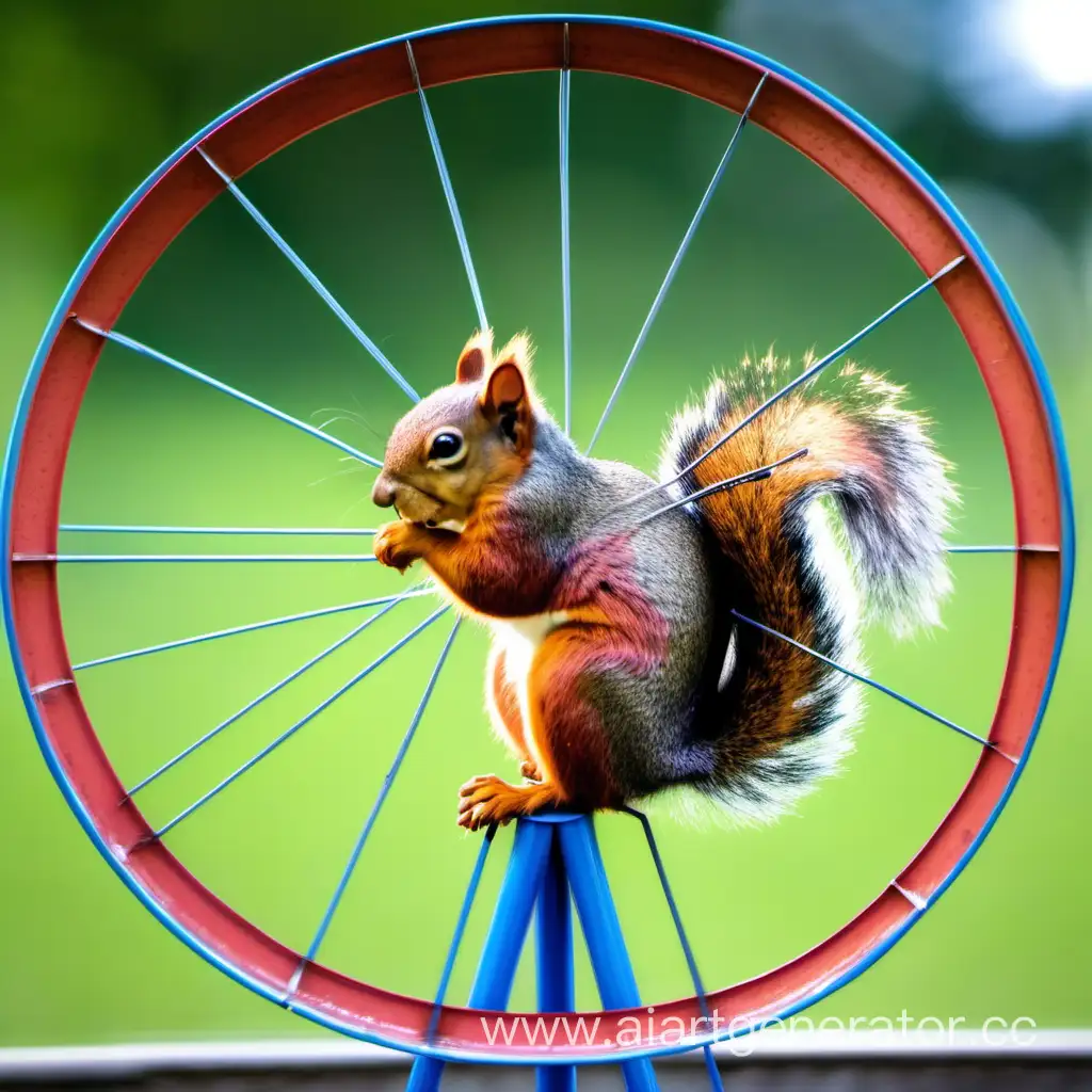 squirrel spining a big wheel