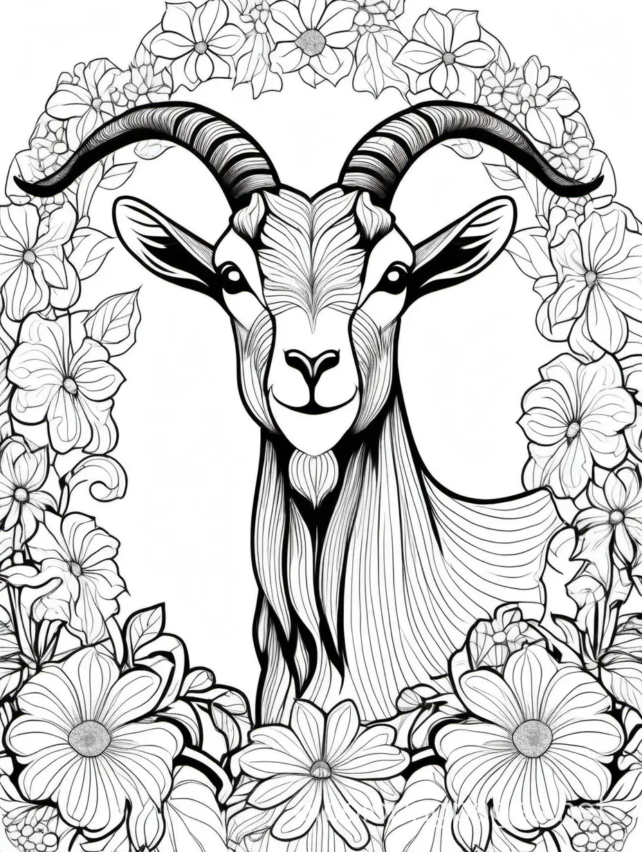 Goat-Among-Flowers-Adult-Coloring-Page-for-Women