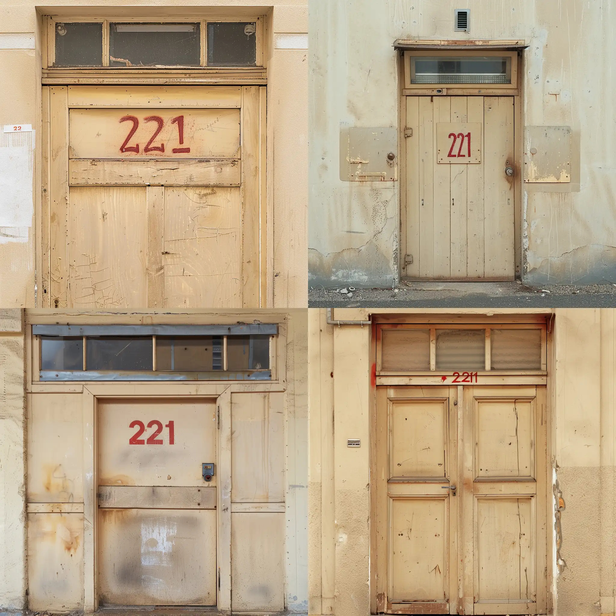 Aged-Wooden-Dormitory-Door-with-Red-212-Number-and-Sliding-Window