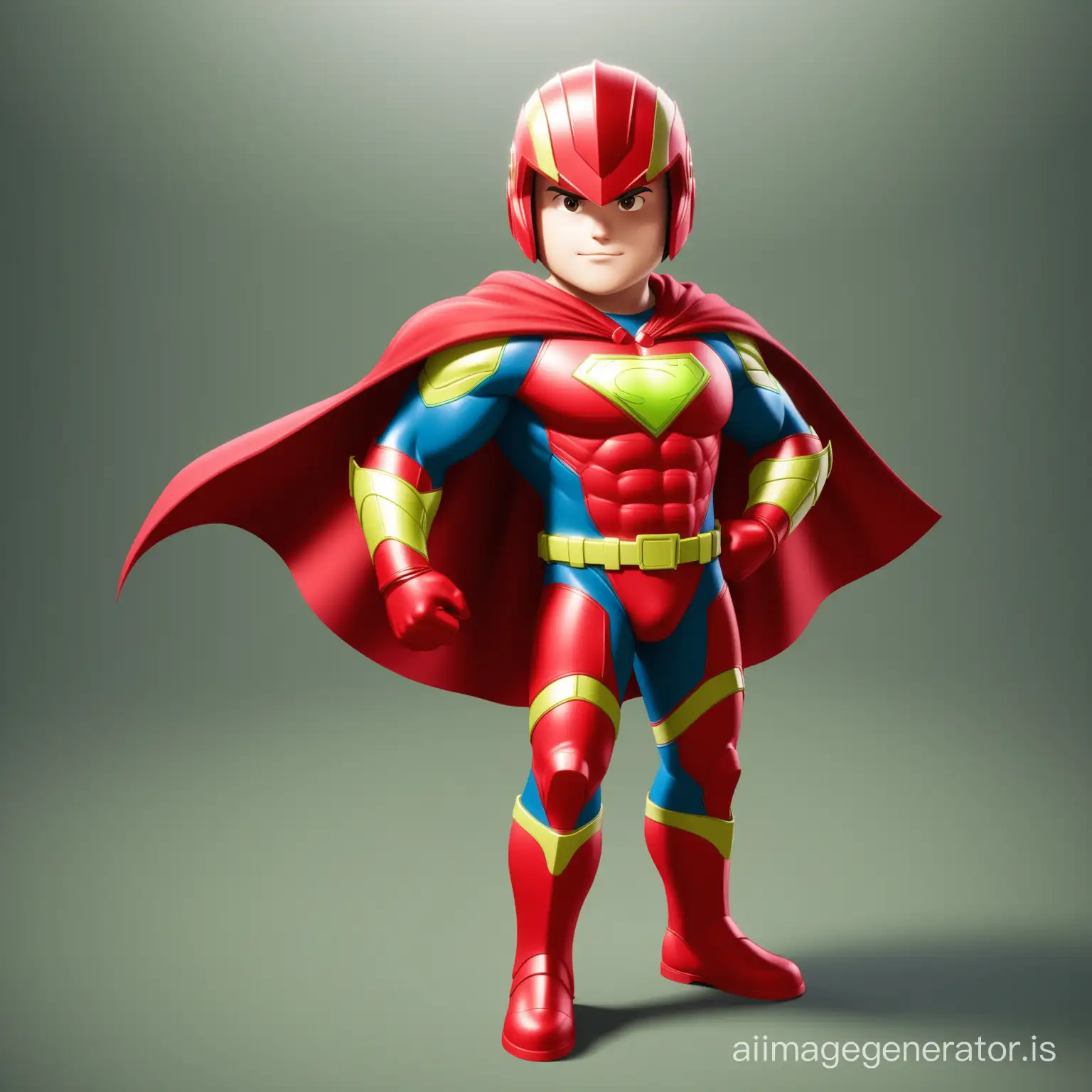 cgi character of super hero recycling warrior. Should be wearing a red cape and red helmet