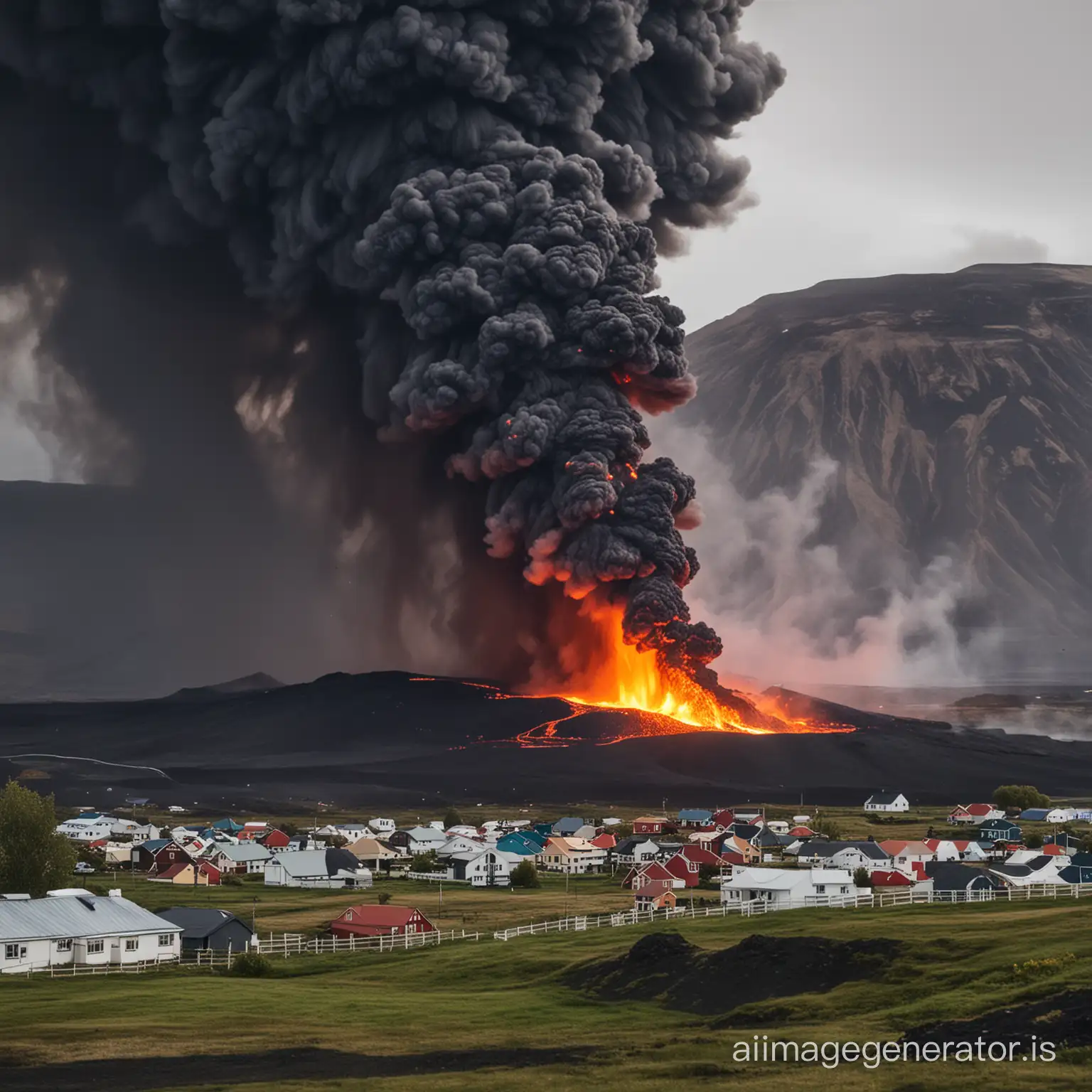 A volcanic eruption in an Icelandic village