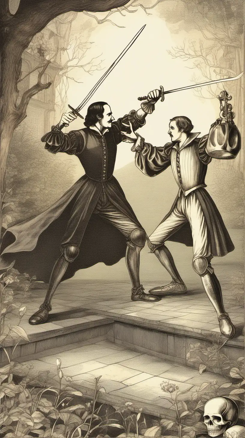 Enchanting Duel in Shakespearean Hamlet Illustration