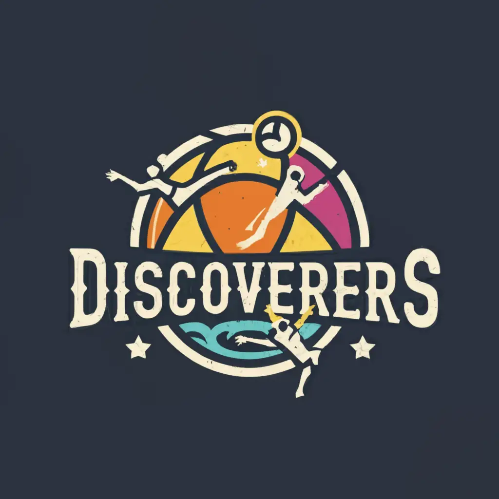 a logo design,with the text "Discoverers", main symbol:beach volleyball, people,Moderate,clear background