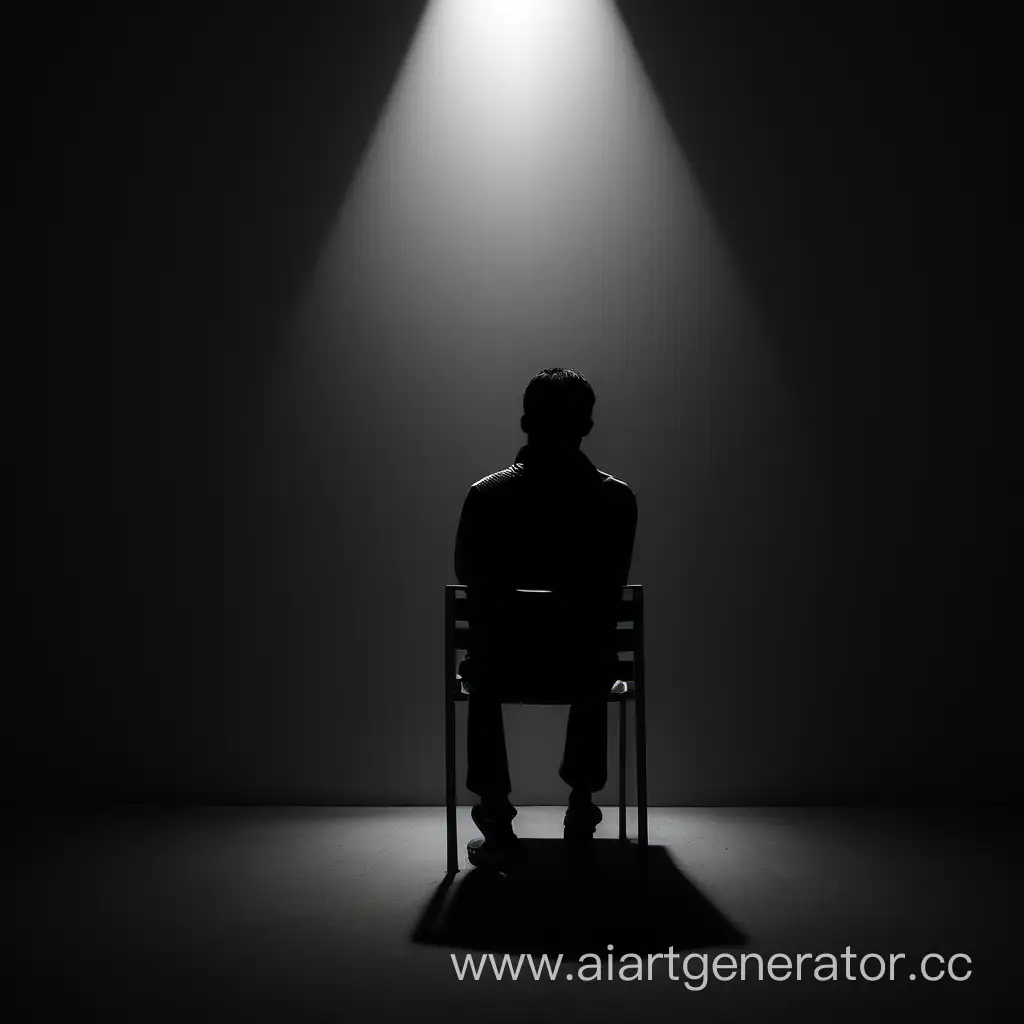 человек сидит на стуле в темноте чб