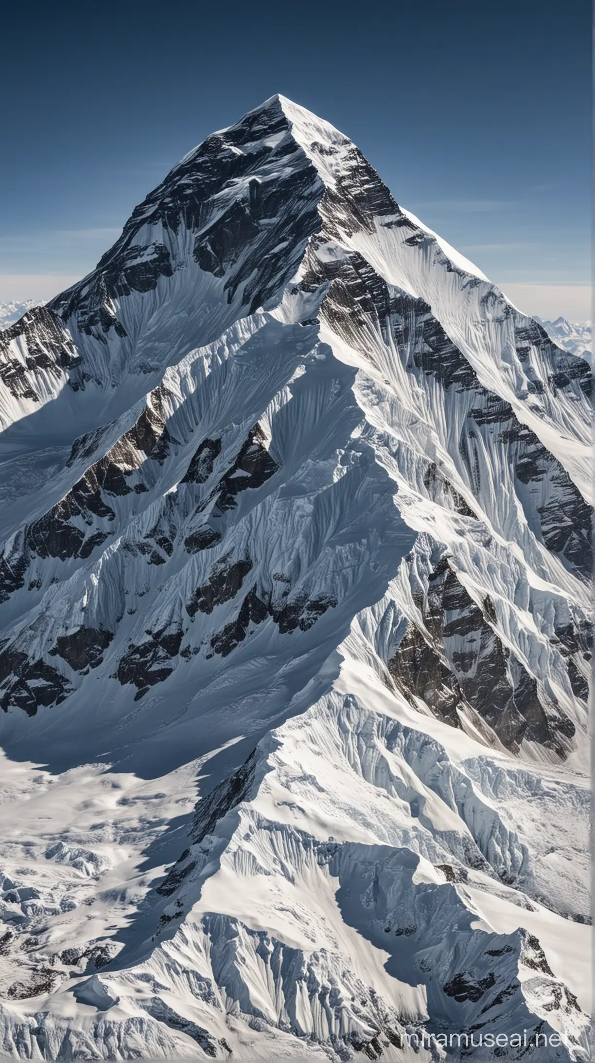 Majestic Mount Everest Landscape SnowCapped Summit Against Clear Blue Sky